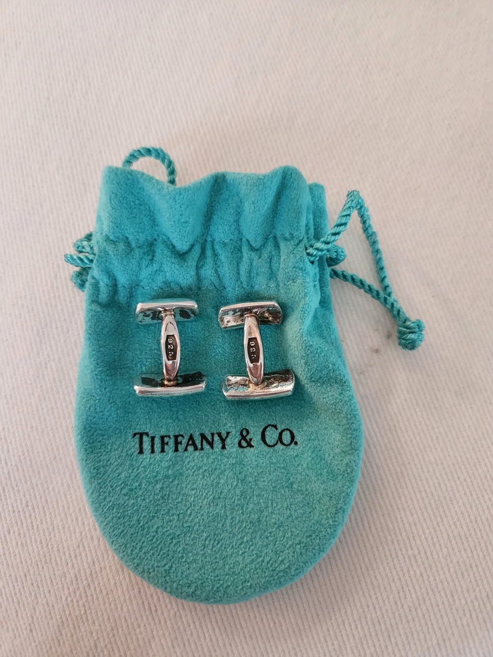 Tiffany & Co. Silver T-Bar Cufflinks on Tiffany Blue Pouch